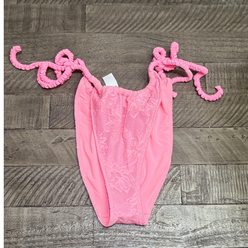 Aerie Pink Lace Cheekiest Side Tie Bikini Bottom Size L NWT